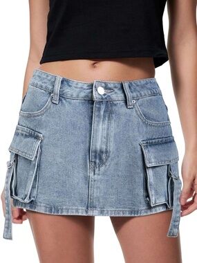 Light Wash, Y2k Clothes Denim cargo mini Skirt  by Emmiol size S, NWT